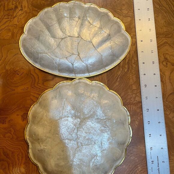 GORGEOUS CAPIZ Shell Plates with Gold Trim - Picture 6 of 6